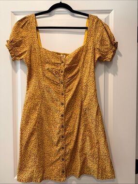 Urban Outfitters Yellow Floral Button-Front Mini Dress